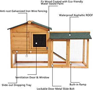 B BAIJIAWEI Wooden Rabbit Hutch Bunny Cage Outdoor