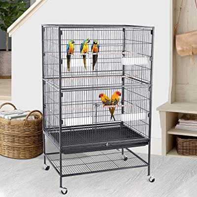 Bellanny Bird Cage with Rolling Stand Wrought Iron Large Flight Bird Cage