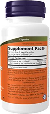 NOW Supplements, Saccharomyces Boulardii,Probiotic 5 Billion CFU, 60 Veg Capsules