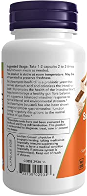 NOW Supplements, Saccharomyces Boulardii,Probiotic 5 Billion CFU, 60 Veg Capsules