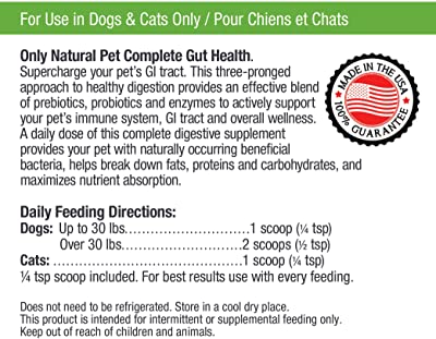Only Natural Pet Complete Gut Health Probiotic & Enzyme Digestive Powder Dog & Cat Supplement