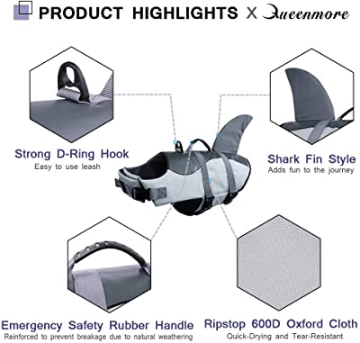 Queenmore Dog Life Jacket Ripstop Dog Safety Vest
