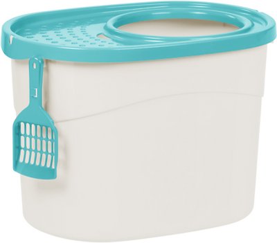 IRIS Top Entry Cat Litter Box & Scoop, White/Green