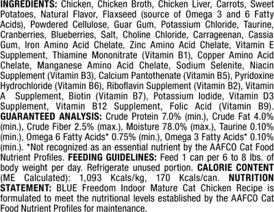 Blue Buffalo Freedom Indoor Mature Chicken Recipe Grain-Free Canned Cat Food