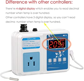 WILLHI WH1436A 10A Temperature Controller 110V Digital Thermostat Switch Sous Vide Controller NTC 10K Sensor Improved Version