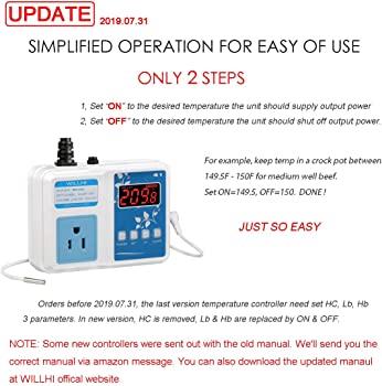 WILLHI WH1436A 10A Temperature Controller 110V Digital Thermostat Switch Sous Vide Controller NTC 10K Sensor Improved Version