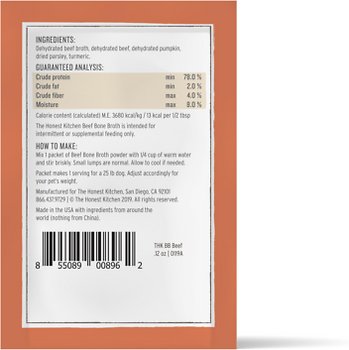 The Honest Kitchen Daily Boosters Beef Bone Broth with Turmeric for Dogs