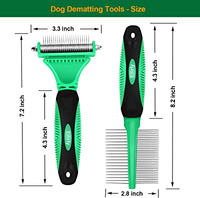 Elfirly Pet Grooming Tools - 2 Sided Undercoat Rake for Cats and Dogs