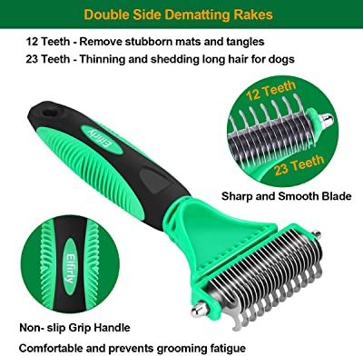 Elfirly Pet Grooming Tools - 2 Sided Undercoat Rake for Cats and Dogs